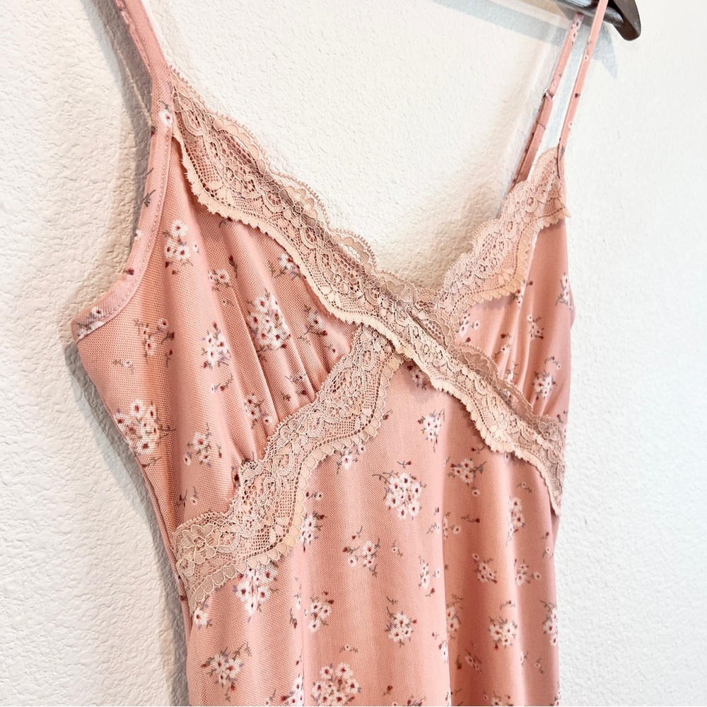 Forever 21 Floral Lace Trim Cami Slip Dress Pink Mini S Coquette Feminine - Picture 2 of 10